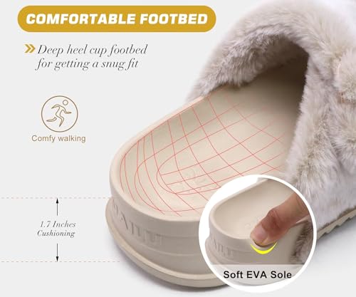 Image of KuaiLu Women's Fluff Slippers Plantar Fasciitis Arch Support Platform Slippers Ladies Fashion Open Toe Faux Fur Sliders Womens House Slipper Size 6-12