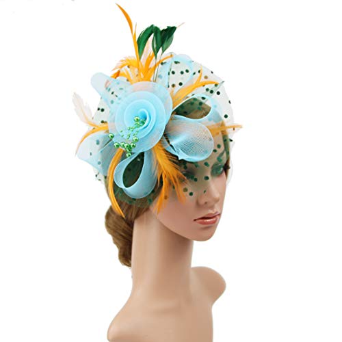 Image of DRESHOW Fascinators Hat Flower Mesh Ribbons Feathers on a Headband and a Clip Tea Party Headwear for Girls and Women