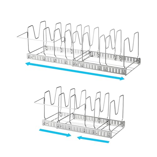 JUJUFREE Estante ajustable de acero para tapas de ollas con herramientas, fácil instalación, estante de óxido para un almacenamiento seguro y organizado de la cocina
