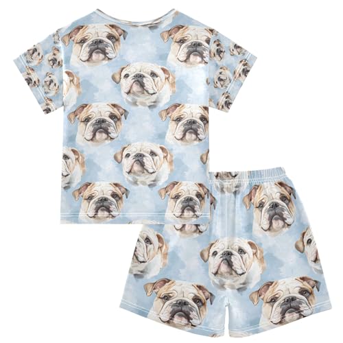 senya Cute Bulldog Head A Summer Pajamas Set Short Cotton Sleepwear 2 Piece2