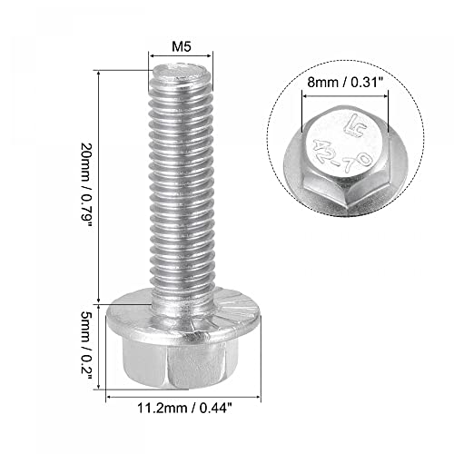 Image of uxcell M5x20mm Hex Serrated Flange Bolts Screws Metric Thread 304 Stainless Steel 25pcs