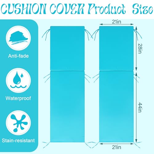 FuWeave 2 Pcs Waterproof Chaise Lounge Cushion Cover Outdoor (Not Includes Cushion) 72 x 21 x 3 Inch Chair Replacement Cover Chaise Slipcover with Zipper Ties for Patio Pool (Lake Blue)
