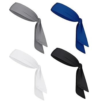 Sweat Wicking Polyster Long Tie Headband Streatch Hairband for Men - Bandana Headband - Sports, Running, Football, Workout Sweat Headband for Men - (Black,White,Grey,Blue)