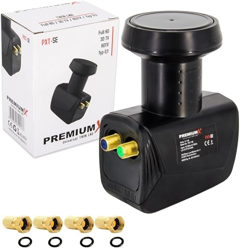 PremiumX Twin LNB pour 2 utilisateurs - Convertisseur de Signal TV avec Protection Contre Les intempéries - LNB Sat numérique en Noir Inclus avec 4 connecteurs F -...