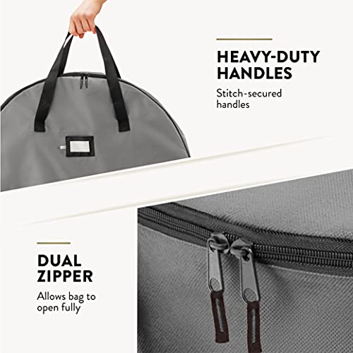 Image of ZOBER 2 Pack Oxford Christmas Wreath Storage Container 24 Inch - Wreath Bag for Artificial Wreaths Box - Waterproof Fabric, Dual Zippered Wreaths Storage Bag With Strong Durable Handles - Gray