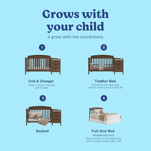 Image of Graco Benton 4-in-1 Convertible Crib and Changer, Hazelnut | GREENGUARD Gold Certified, Baby Crib & Changing Table Combo, Includes Water-Resistant Changing Pad, Converts to Full-Size Bed