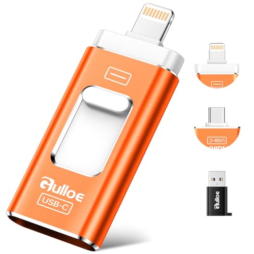 Image of Gulloe 512GB Dual Interface Flash Drive for Phone Storage Photos Videos, Phone USB Backup External Photo Memory Stick - No App Required, Compatible with iPhone, iPad, Android & PC (Orange)