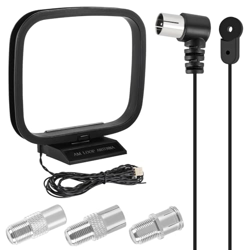 AM Loop Antenna 3 Pin Mini Connector FM Antenna for Stereo Receiver 75 Ohm F Type Male Coaxial Cable with 3 Connectors Compatible with Home Theater, FM System, Audio Sound Radio Stereo Indoor Use