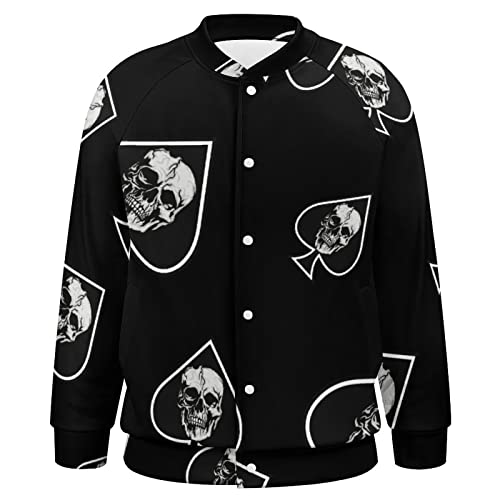 Skull Ace of Spades Men’s Bomber Jacket Baseball Sweatshirt Casual Varsity Coat Button Down Streetwear Coats4