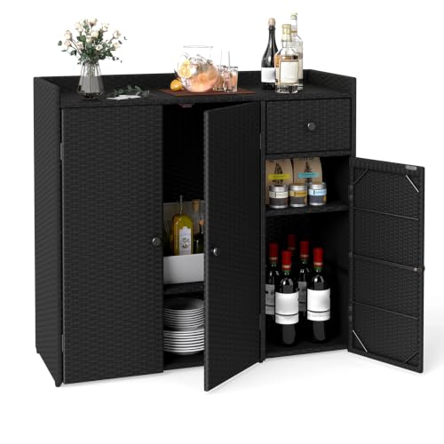 Tangkula Outdoor Bar Table with Storage
