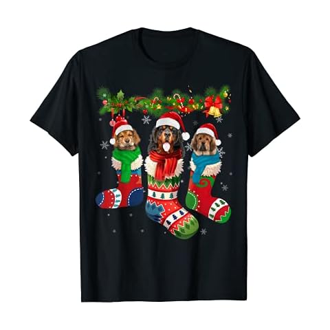 Tibetan Mastiff In Christmas Socks T-Shirt Cover