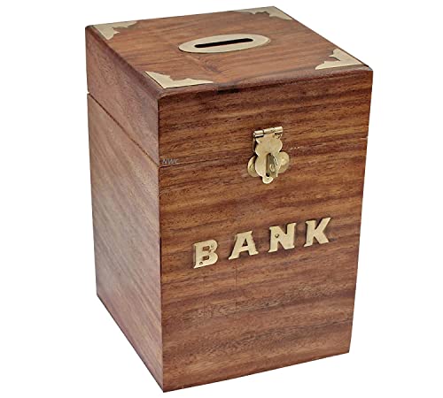 Image of Handmade Wooden Piggy Bank - Money Bank - Coin Box - Money Box - Gift Items for Kids-Brown (Wooden Money Bank Coin Storage Kids)