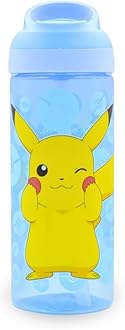 HOX POKEMON PIKACHU Reusable BPA free Kids Atlantic Water Hydration Bottle with built in Carry Loop, Flip Up Spout and removeable straw - 600ml, White