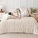 JOLLYVOGUE Queen Comforter Set, Ultra-Soft Bed in a Bag Queen Size 7 Pieces, Oeko-TEX Certified Bedding Set with Down Alternative Comforter, Sheets, Pillowcases & Shams, Beige