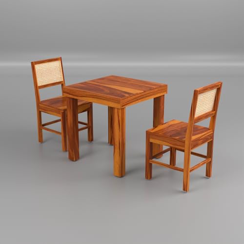Image of Solid Sheesham Wood 2 Seater Dining Table Set with Chairs for Dining Room | Living Room | Home & Office | Hotels Restaurant & Cafe (2 Seater, Honey Finish)