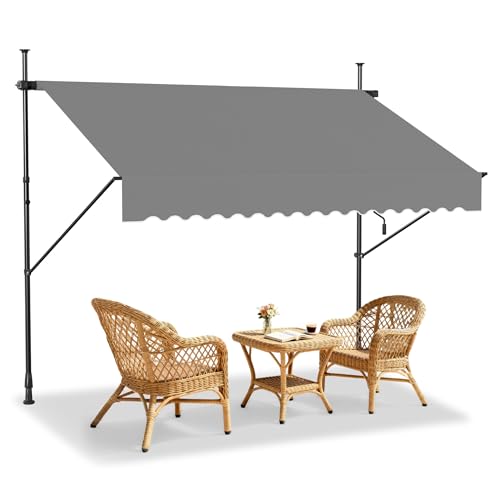 XMTECH Klemmmarkise Gelenkarmmarkise Balkonmarkise ohne Bohren, UV-Schutz Klemmmarkise mit Handkurbel, Höhenverstellbar Markise für Garten Terrasse - 250 x 120 cm, Grau