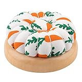 Rolybag Pin Cushion, Wooden Base Needle Pincushions Carrot Pattern Style Round Pin Cushion for Sewing Needle Holders or DIY Crafts