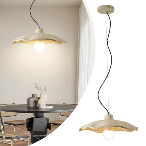 15.4in Large Concrete Lotus Flower Pendant Light, Wabi Sabi Cement