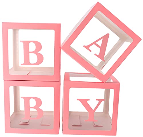 Image of Sooyee Pink Clear Baby Boxes with Letters for Baby Shower Birthday Party,Baby Shower Decorations,Transparent Ballon Boxes Backdrop,Gender Reveal, Baby Blocks