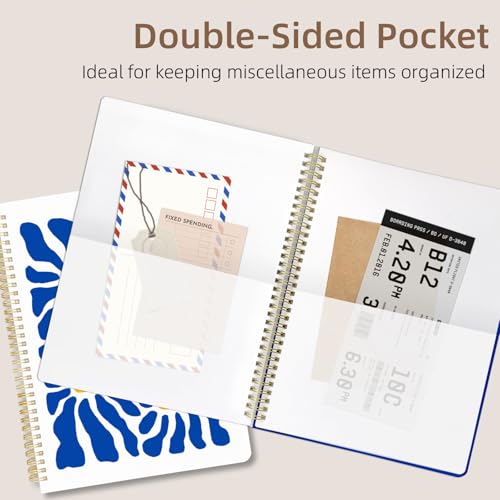 Image of Cute Spiral Notebook 8.5 x 11 Graph Paper Journal A4, Blue Flower | 70 page, Note Book with Pocket, Large, Big, Hard Cover, Aesthetic, Pretty Design, for Women, Girls, Kawaii