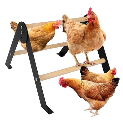 Image of Wooden Chicken Roosting Perch, Metal and Wooden Training Hen Roosting Bars Stand for Coop Entertainment
