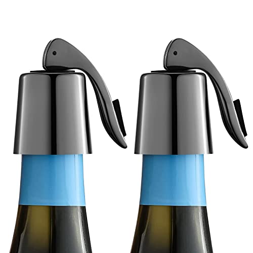 Tapón de Acero Inoxidable para Botellas, Tapones Botellas Vino Acero Inoxidable, Tapón de Vino Tinto,Tapón de Botella de Vino,Reutilizable para Mantiene el Vino FrescoMetal (negro) Cover