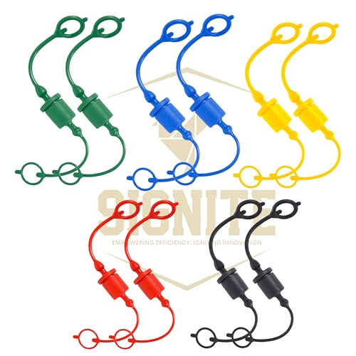 Image of SIGNITE 1 /2 ISO A 10 Pack Hydraulic Dust Cap and Plugs, PVC, Quick Disconnects, Male Dust Cap, Female Plug Cover, Red, Black, Blue, Green, Yellow