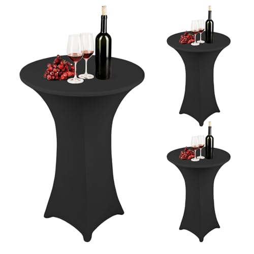 Lot de 3 housses extensibles pour table haute - 80 cm - 80 x 110 cm - Lavables - Renfort au niveau des pieds - Nappe élastique pour bar, table ronde et mariage