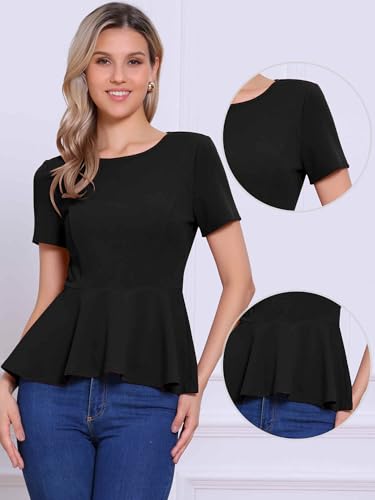 Allegra K Elegant Peplum Tops for Women's St Patrick's Day Short Sleeve Round Neck Dressy Casual Blouse Shirt2