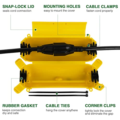 Image of Flemoon 3 Pack Outdoor Extension Cord Waterproof Cover, for Outlet | Small Electrical Connection Box for Straight Plug, Socket, Halloween, Christmas Holiday Decoration String Light, Yellow