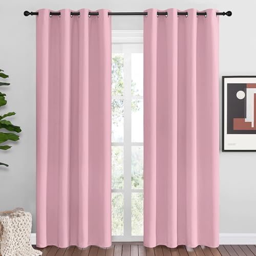 Image of NICETOWN Crystal Pink Blackout Curtains Grommet - Home Decorations Thermal Insulated Solid Grommet Top Blackout Living Room Panels /Drapes for Gift (1 Pair, 55 x 86 inches)
