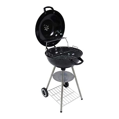 George Foreman Portable Charcoal BBQ Round Kettle 44 cm, Adjustable Vent, Integrated Thermometer, Charcoal Barbecue, Stand & 2 Wheels with Chrome Grill, GFKTBBQ1801B Cover