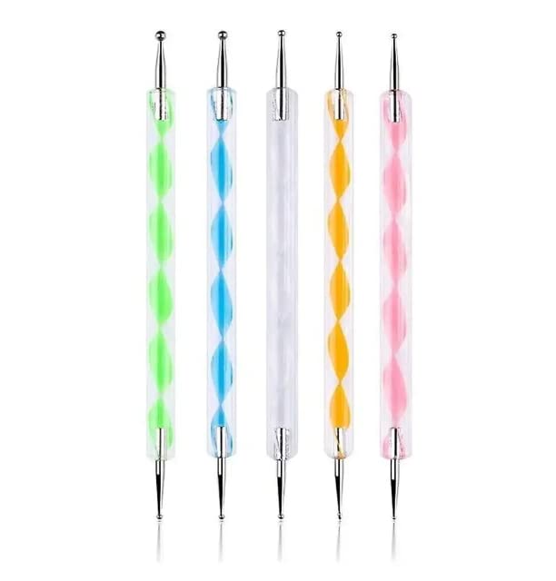 H&B 5 pieces Nail Art Dotting Marbleizing Tool Pen for Nail Decoration Stamping (Multicolour)