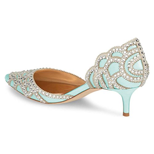 Image of XYD Women's Pumps, Elegant Pointed Toe, D'Orsay Kitten Low Heels, Rhinestone Studs, Slip-On Satin Shoes for Wedding