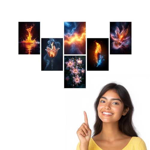 Image of SiddArtify Abstract Fire and Ice Wall Art Poster Print Set - Modern Home Decor for Living Room Office Bedroom - Set of 2-4x6 Inch - Board (Pack of 6) - Sticker (Pack of 6)