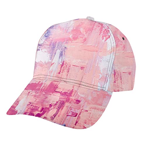 Abstract Art Oil Painting Printed Pink Baseball Cap,Graffiti Unisex Snapback Pink Hats Cool Adjustable Summer Hats Casual Wear Cap Summer Outdoor Caps For Men Women（Pink） #TOP23