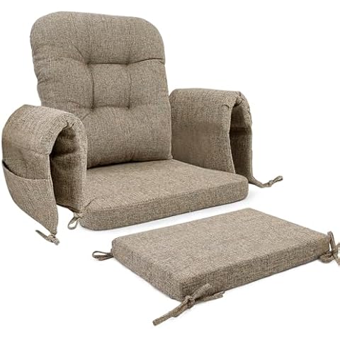 SINOSSO Glider Rocker Cushion Set (5 Pcs), Soft Blended Fabric High-Density Support Foam Seat Cushions with Ties, Fits Rocking Chair/Nursery Glider & Ottoman, Light Brown Cover