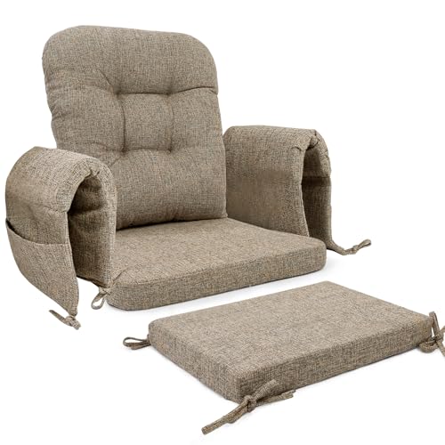 SINOSSO Glider Rocker Cushion Set (5 Pcs), Soft Blended Fabric High-Density Support Foam Seat Cushions with Ties, Fits Rocking Chair/Nursery Glider & Ottoman, Light Brown