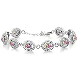 Gem Stone King 8-17 Cttw Oval Halo Statement Tennis Bracelet For Women | 925 Sterling Silver | 7X5MM Gemstone Birthstone | 7.5 Inch | Jewelry Gifts for Mom Wife Her | Mercury Mist Mystic Topaz