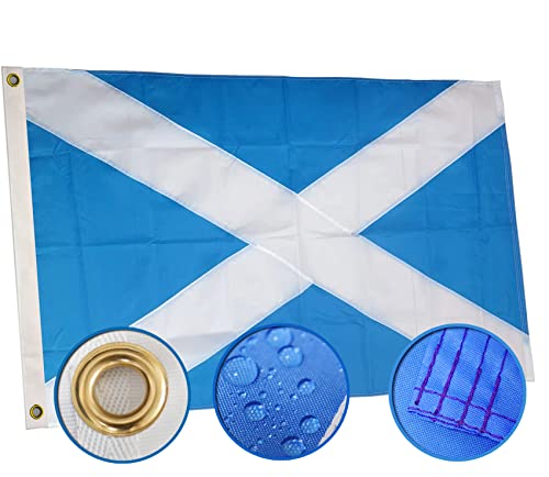 rhungift Premium Heavy Duty Scottish Flag 3x5 Ft, Oxford Nylon 210D | Quadruple Stitched Fly Ends | Brass Grommets for Easy Display