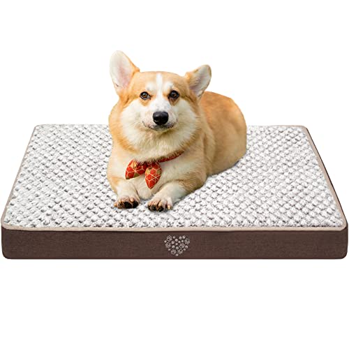 VANKEAN Waterproof Dog Bed Mat (Warm and Cool), Waterproof Inner Lining, Removable Machine Washable Cover, Plush Dog Mattress for Joint Relief Dog Bed for Crate, Brown & Grey