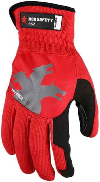MCR Safety 952L HyperFit Mechanics Work Gloves, Synthetic Leather Palm Reflective Logo on Super