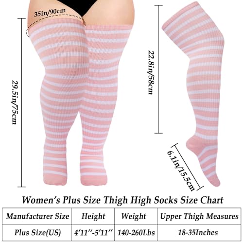 Image of Moon Wood Plus Size Thigh High Socks for Women Knit Cotton Extra Long Striped Over the Knee High Socks Leg Warmers