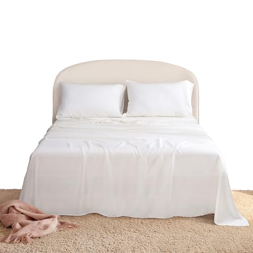 L Linen World 100% Eucalyptus Sheets Set Queen,Organic Austrian Eucalyptus Lyocell Bed Sheets,4 Pieces Cooling Bed Sheet,Silky Soft and Smooth, Breathable(Ivory,Queen)