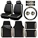 CAR PASS Leopard Print Faux Leather Car Seat Covers & Leopard Car Mats&Leopard Steering Wheel Cover Seat Belt Universal Car Accessories for SUV,Van,Saden,Truck Automobile Interior Sets(Gold Black)