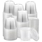 Generic 50 Pack 5.5 oz Transparent Plastic Cylindrical Portion Cups With Lids, Airtight and Stackable Souffle Cups for Home Use