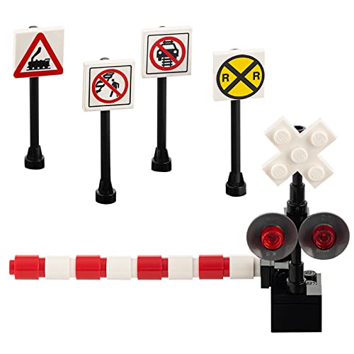 Building Bricks Toys Train Railroad Crossing Signal Crossing Gate 4 Signs City Town Miniature Railroad Modeling Kids AFOL