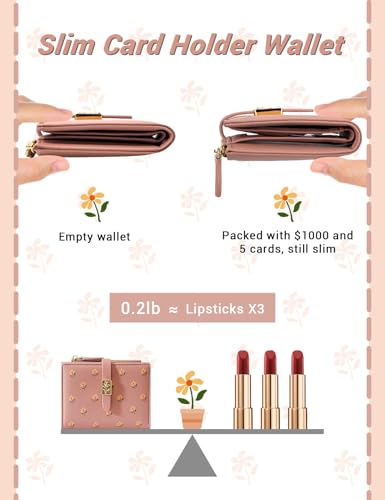 Image of YINHEXI Women's Wallet, Compact and Small Bifold PU Leather Card Holder, Mini Purse with Coin Pocket for Ladies, Girls (Salmon)