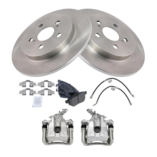 Image of TRQ Rear Brake Pad and Rotor Set Semi Metallic Rotors Calipers Compatible with 2009-2010 Pontiac Vibe 2009-2019 Toyota Corolla 2009-2011 Matrix