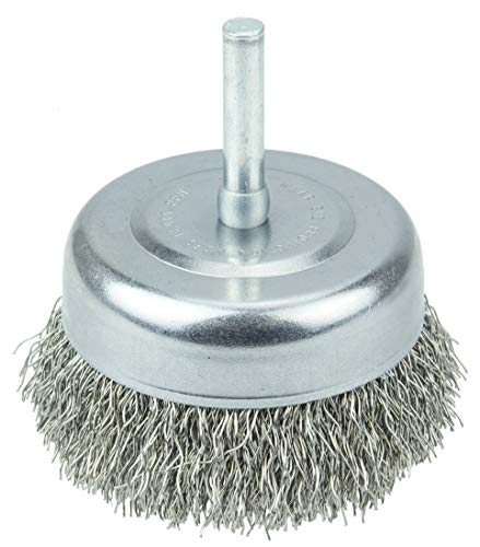 Image of Weiler 14321 2-1 /2 inch Crimped Wire Utility Cup Brush, .014 inch Stainless Steel Fill, 1 /4 inch Stem, Made in The USA (Pack of 10)